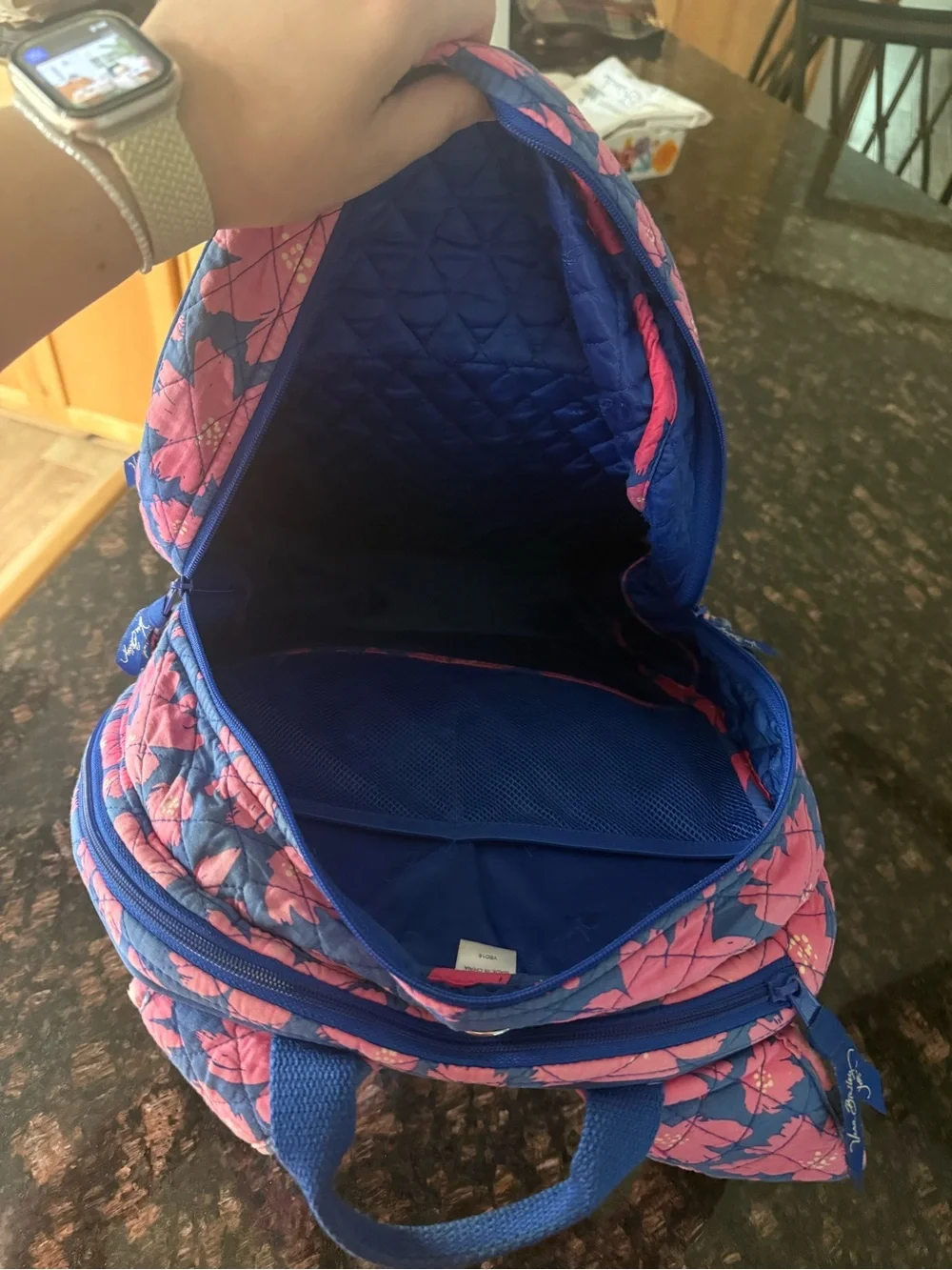 Quilted Pink & Blue Floral Backpack